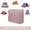 Bosonshop Portable Extra-Large Set of 3 Plastic Checkered Storage Reusable Laundry Shopping Bags with Zipper & Handles Size 31" x 11" x 24"