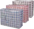 Bosonshop Portable Extra-Large Set of 3 Plastic Checkered Storage Reusable Laundry Shopping Bags with Zipper & Handles Size 31" x 11" x 24"